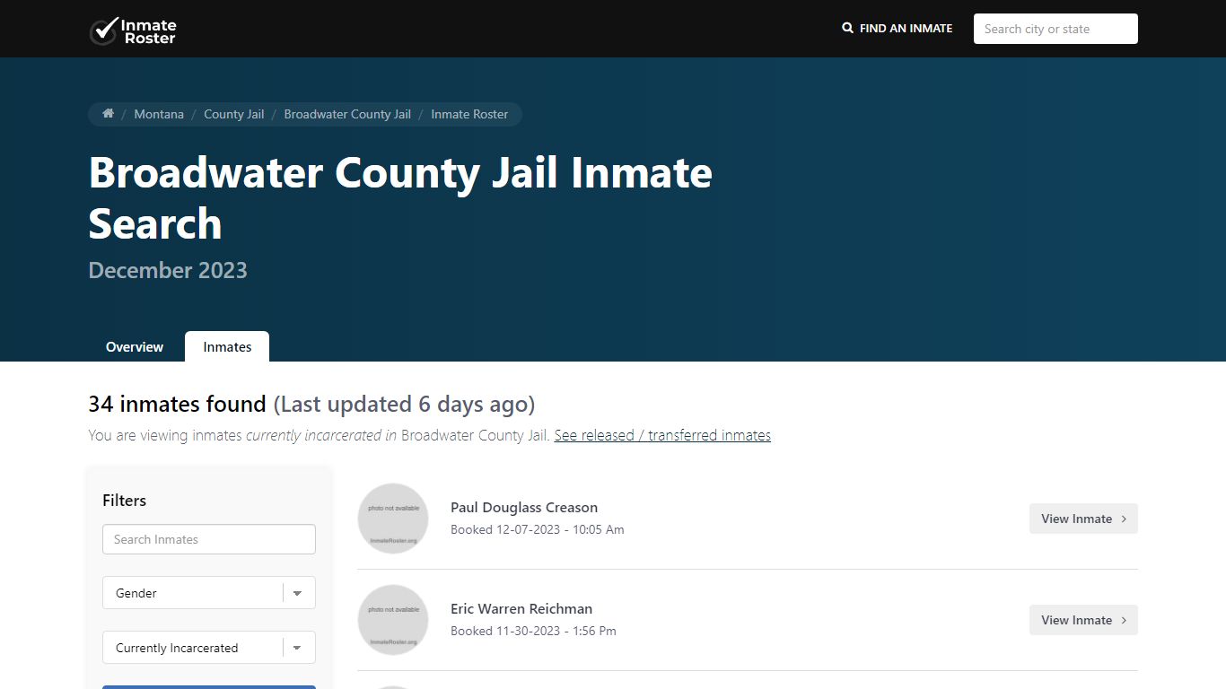 Broadwater County Jail Inmate Search - InmateRoster