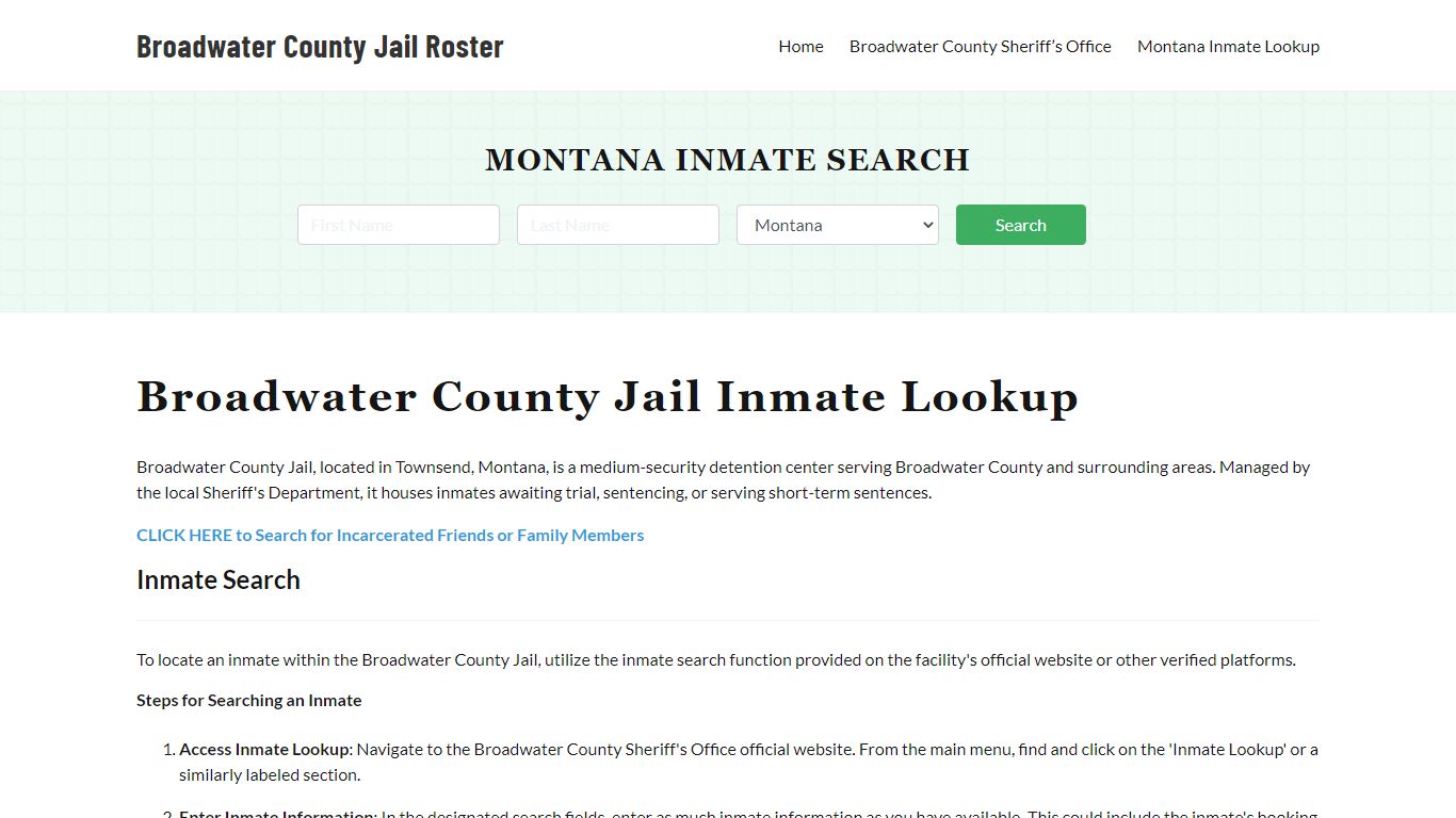 Broadwater County Jail Roster Lookup, MT, Inmate Search